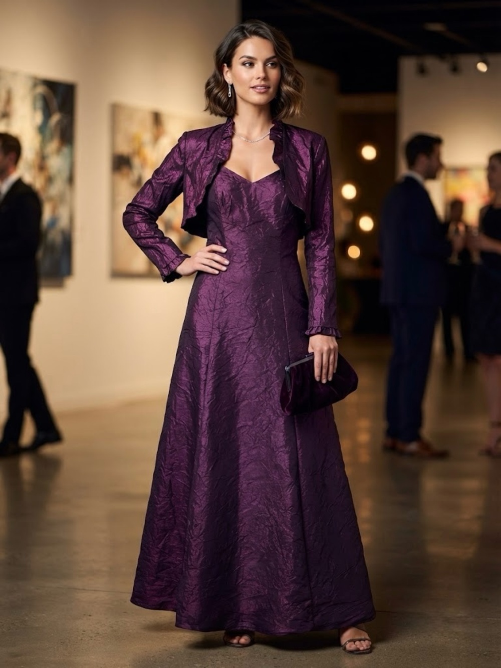 NWT Oblique Purple Iridescent Formal Gown Matching Bolero Jacket Set Whimsical
